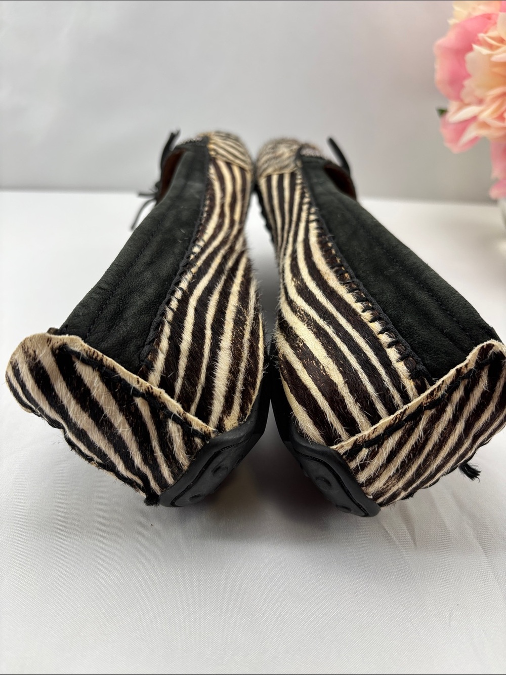Sam Edelman Womens 8.5 Black & Cream Zebra-Print Studded Ballet Flats #733 - Picture 11 of 15